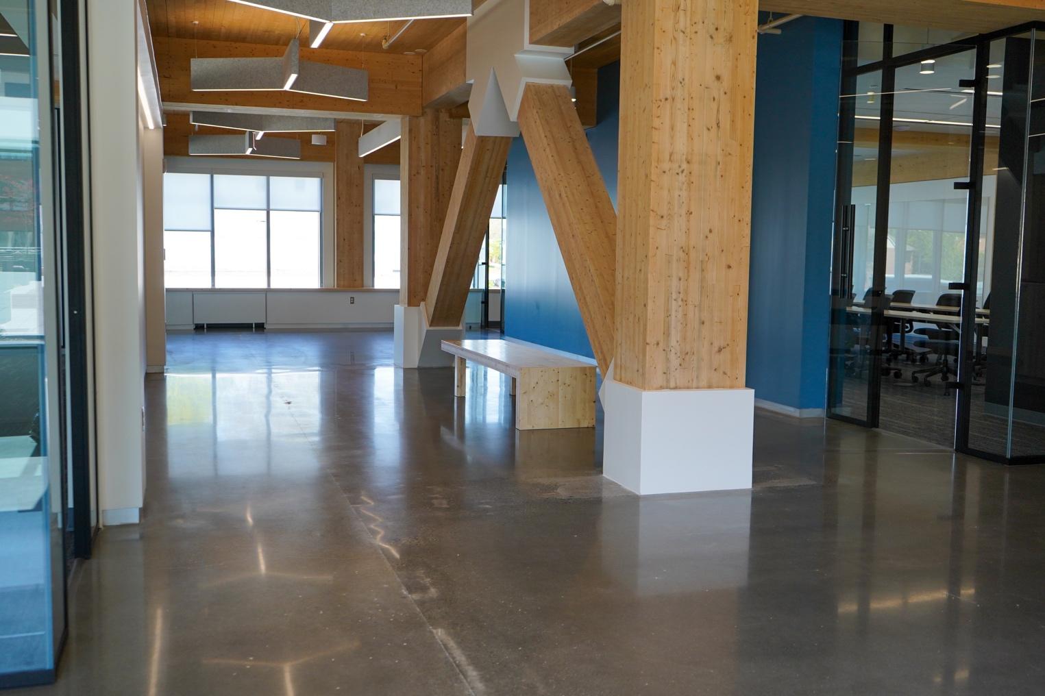 An imperfect polished concrete floor.