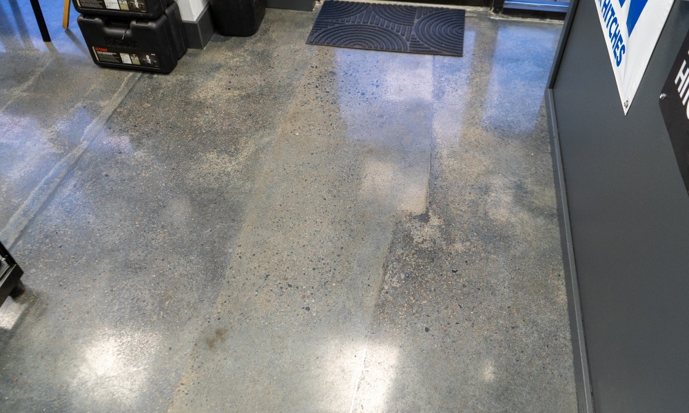 Some repaired joints on a showroom floor.
