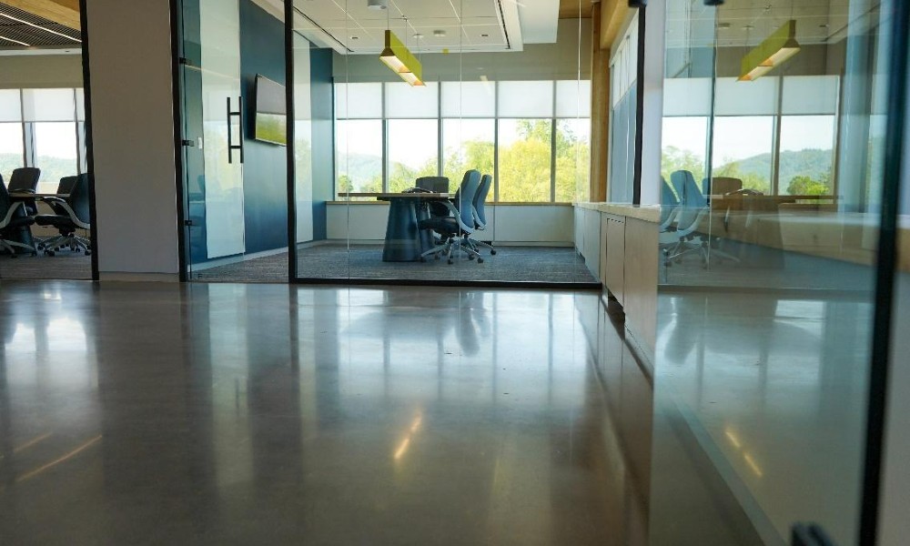 Polished concrete floor in a modern commercial building. 